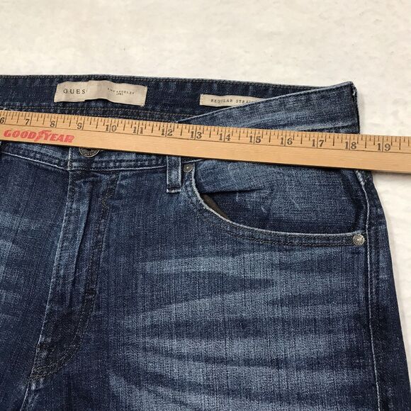 GUESS Jean Men 36x32 (34/32 tag) Regular Straight Whisker Faded - Picture 6 of 16